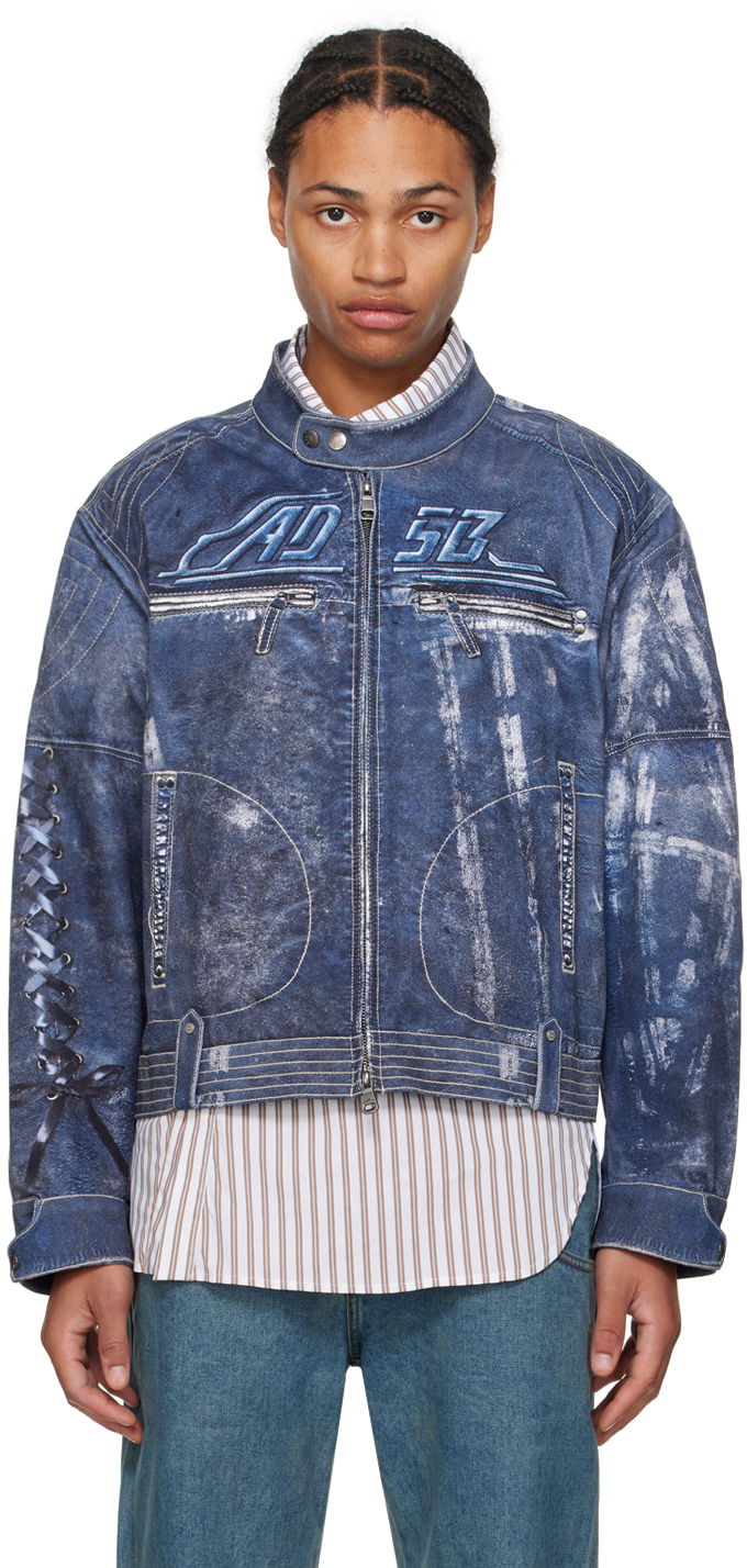 Jacka Andersson Bell Blue Zen Trompe L'œil Rider Denim Jacket Mörkblå | awa650u, 0