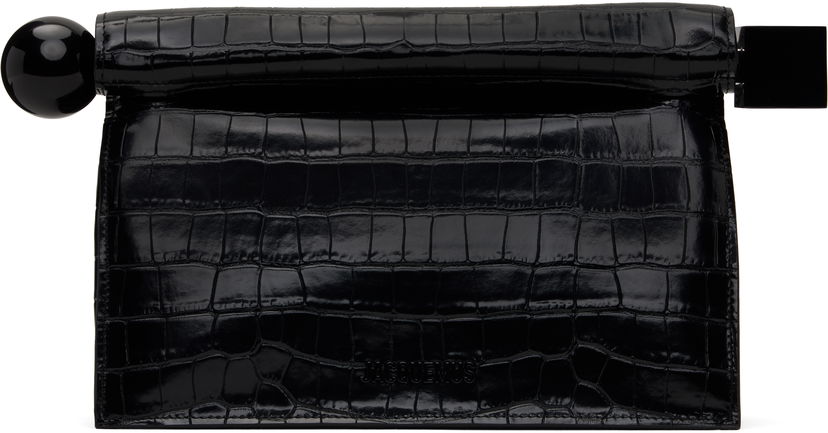 Handväska Jacquemus Jacquemus 'The Rond Carré' Crocodile-Embossed Clutch Svart | 25E233BA356-4301
