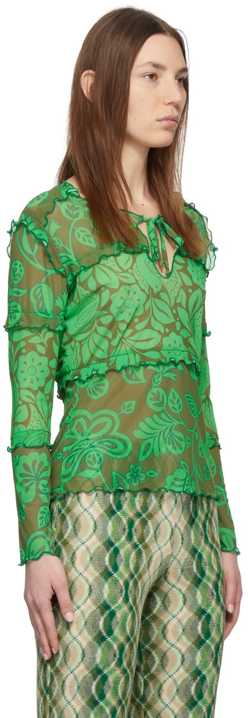 T-shirt Anna Sui Anna Sui Paradisiac Combo Mesh Top Grön | 222D21, 1