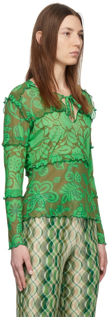 T-shirt Anna Sui Anna Sui Paradisiac Combo Mesh Top Grön | 222D21, 1