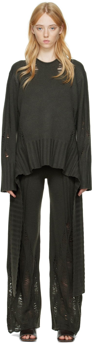 Byxor Dion Lee Distressed Cashmere Peplum Sweater Grön | C7086P22
