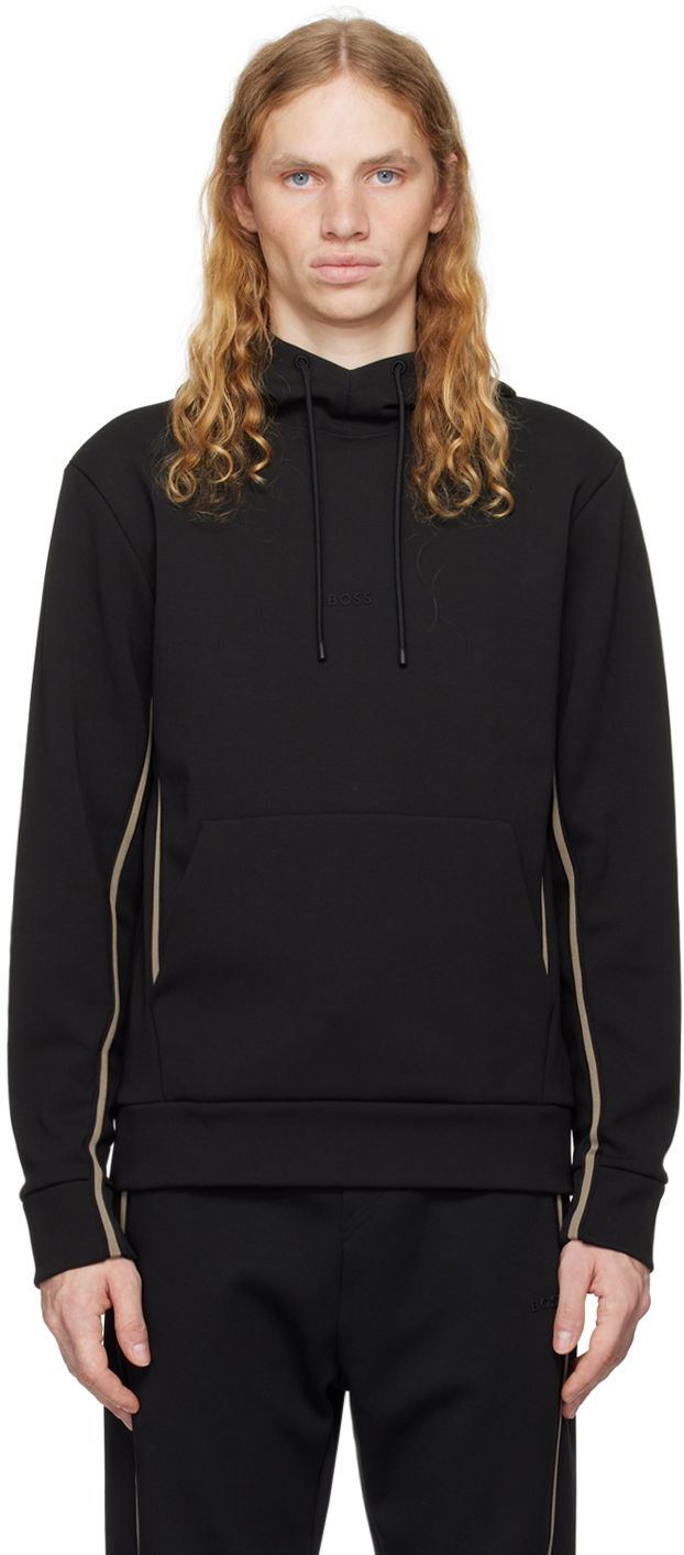 Sweatshirt BOSS Logo-Embossed Hoodie Svart | 50523905