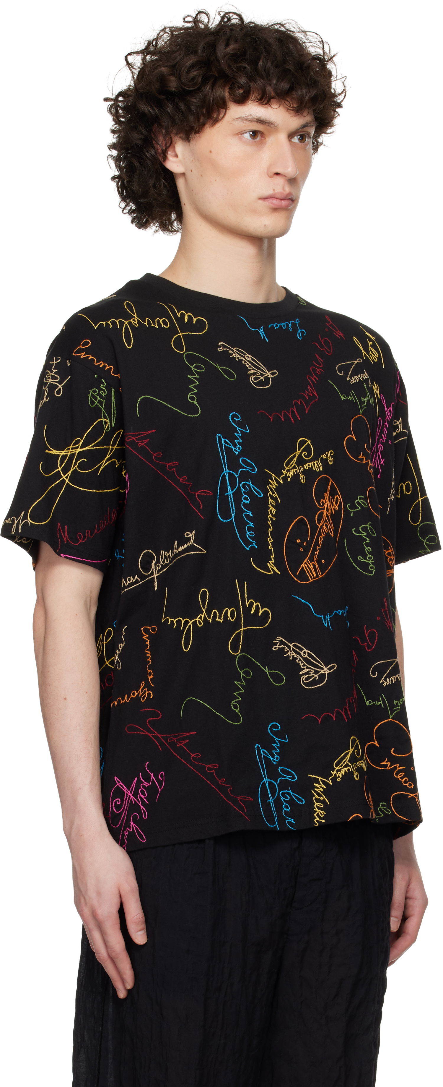 T-shirt Bode Bode Signature Scrawl Boxy T-Shirt Svart | MRS25CS050, 1