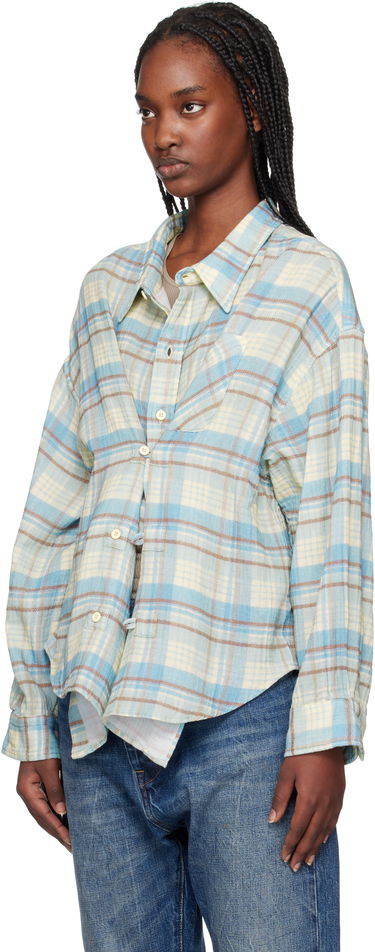 Skjorta R13 R13 Double Front Plaid Shirt Blå | R13WR371-R481B, 3