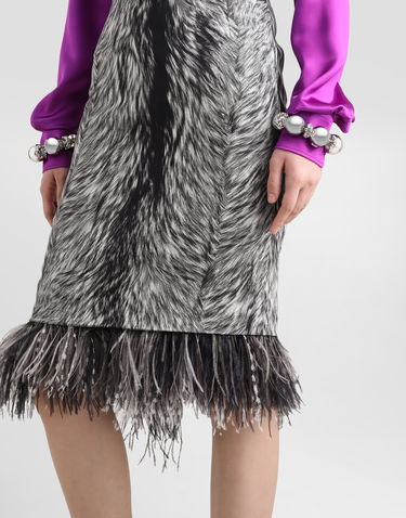 Kjol Dolce & Gabbana Calf-length Pencil Skirt With Fur Print And Feathered Detailing Grey Grå | F4C1ITFSA71HI3VQ, 3