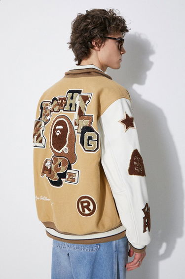 Bomberjacka BAPE Multi Motif Varsity Bomber Jacket Beige | 1J80141001, 0