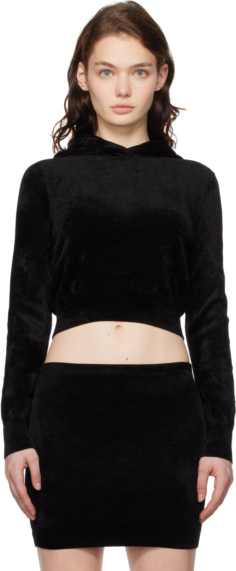 Sweatshirt Alexander Wang Alexander Wang Cropped Velour Hoodie Svart | 4KC4241002