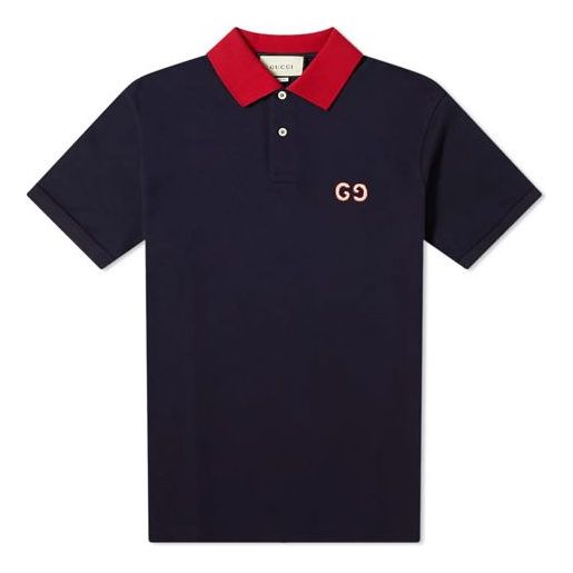Polotröja Gucci Logo-Embroidered Short Sleeve Polo Blå | 574086-XJA6C-4062