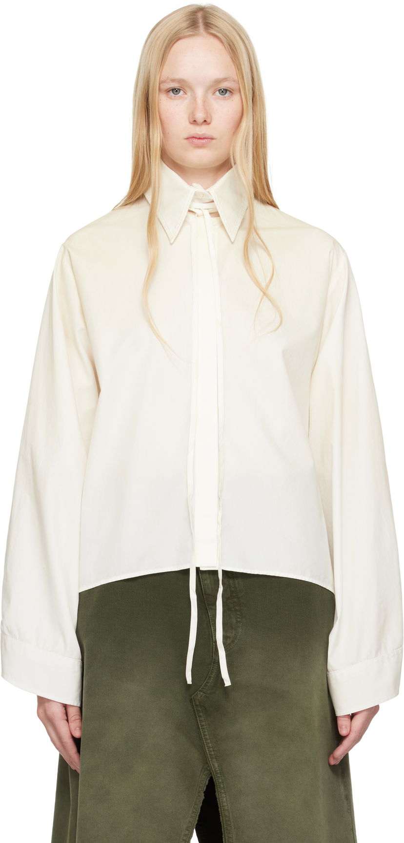 Skjorta Maison Margiela MM6 Maison Margiela Cotton Poplin Tie-Neck Shirt Vit | S62DT0039 M35458