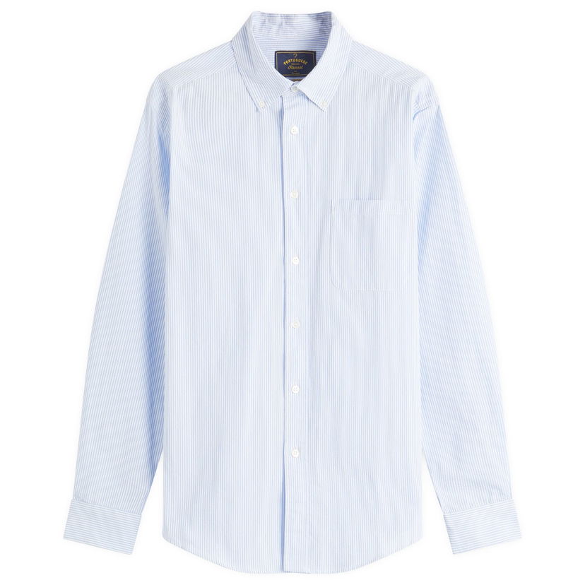 Skjorta Portuguese Flannel Atlantico Seersucker Stripe Shirt, Large Blå | SS25-012-BLU