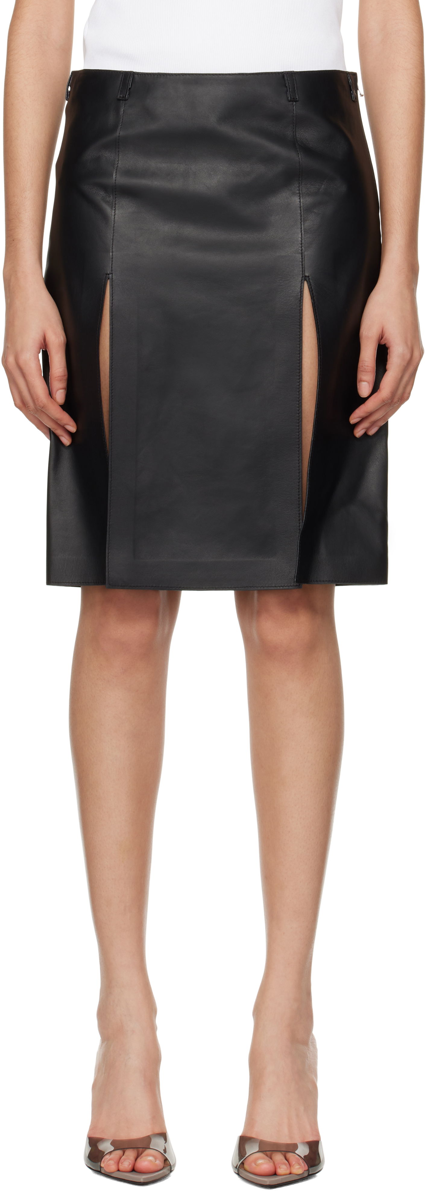 Kjol The Attico Attico Tailored Leather Skirt with Slits Svart | 250WCS00261 LBT128AA, 0