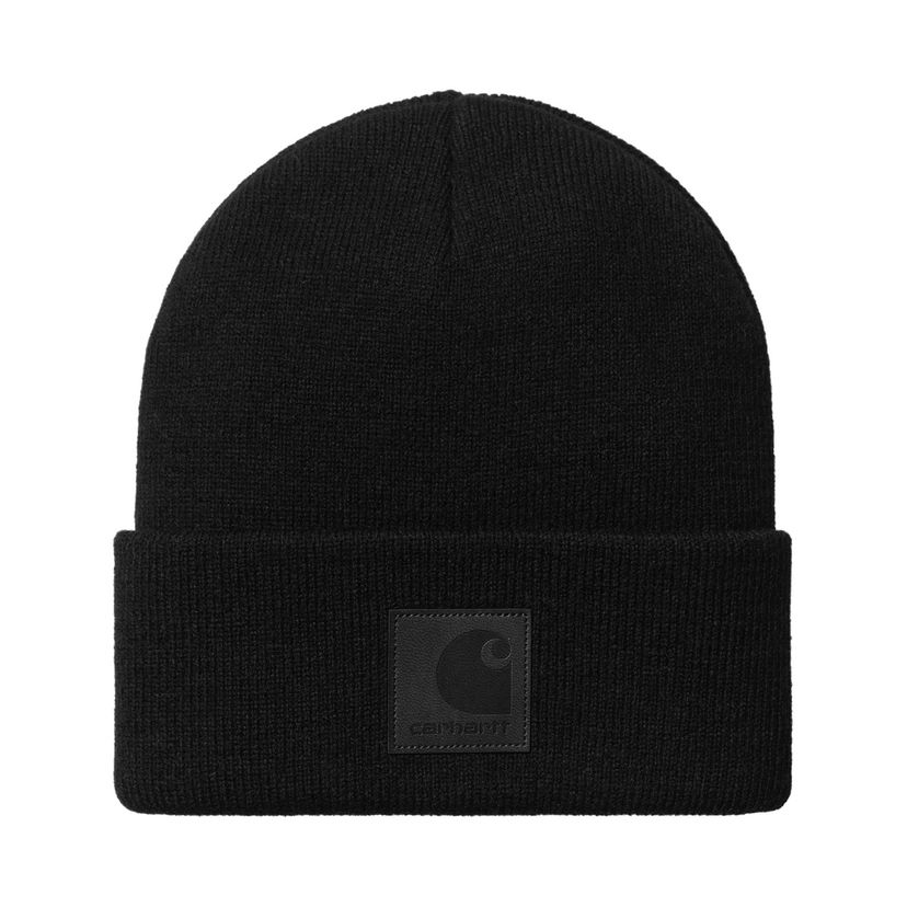 Mössa Carhartt WIP Black Logo-Patch Ribbed Beanie Svart | I034369_2
