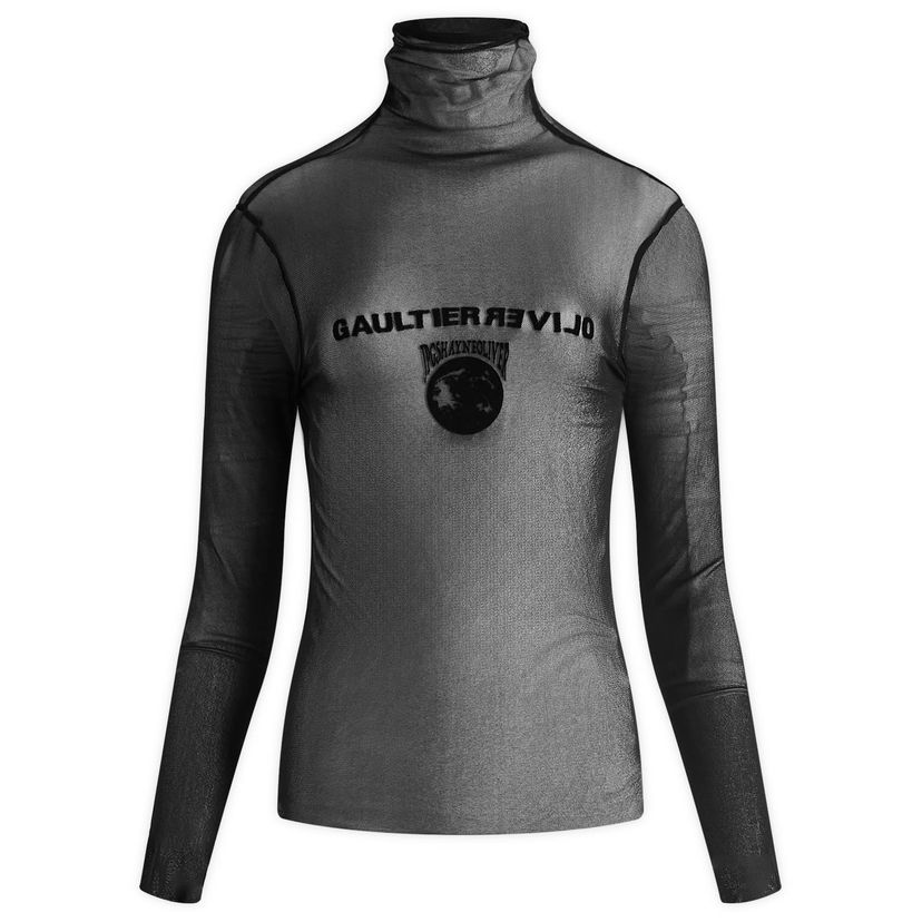 Sweatshirt Jean Paul Gaultier Mesh Turtle Neck Flocked Earth Svart | 24-27-U-TO187I-T001-0000