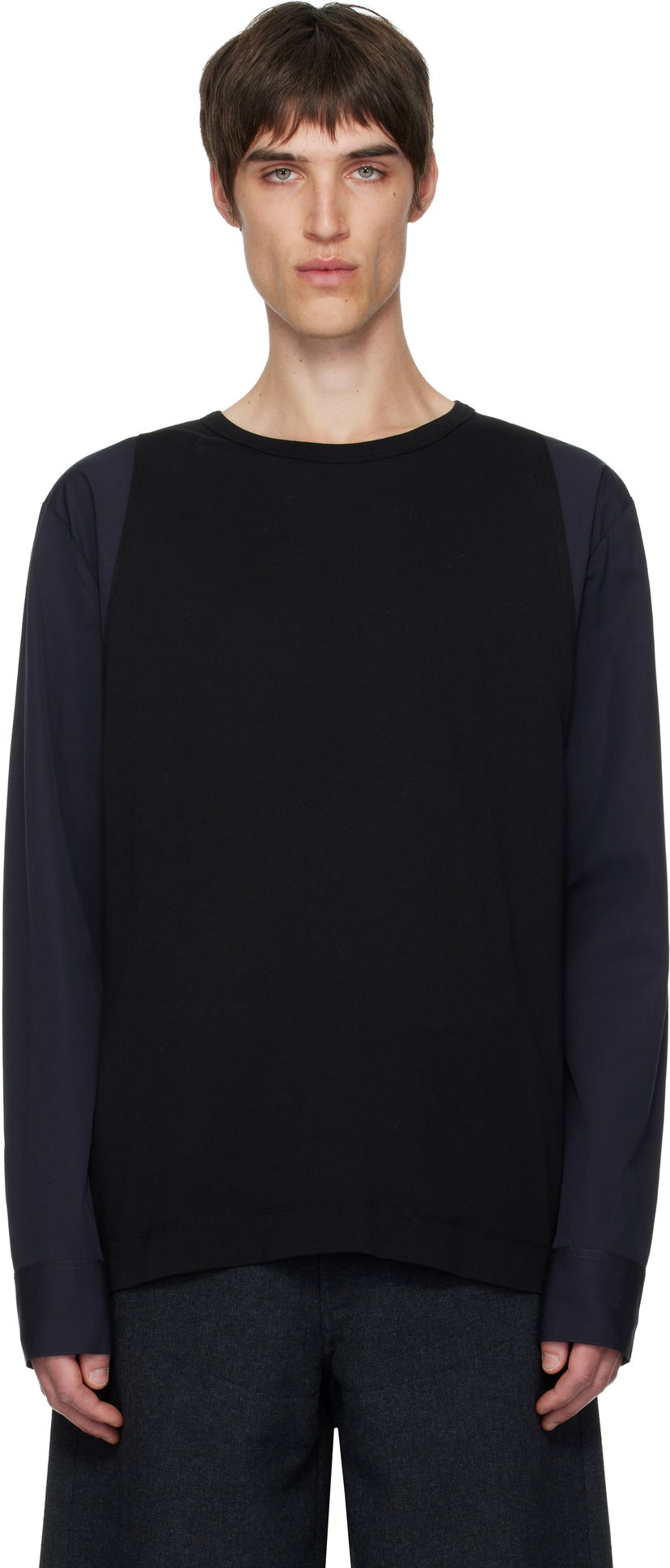 T-shirt Dries Van Noten Dries Van Noten Contrast Sleeves T-shirt Svart | 252-021118-2603