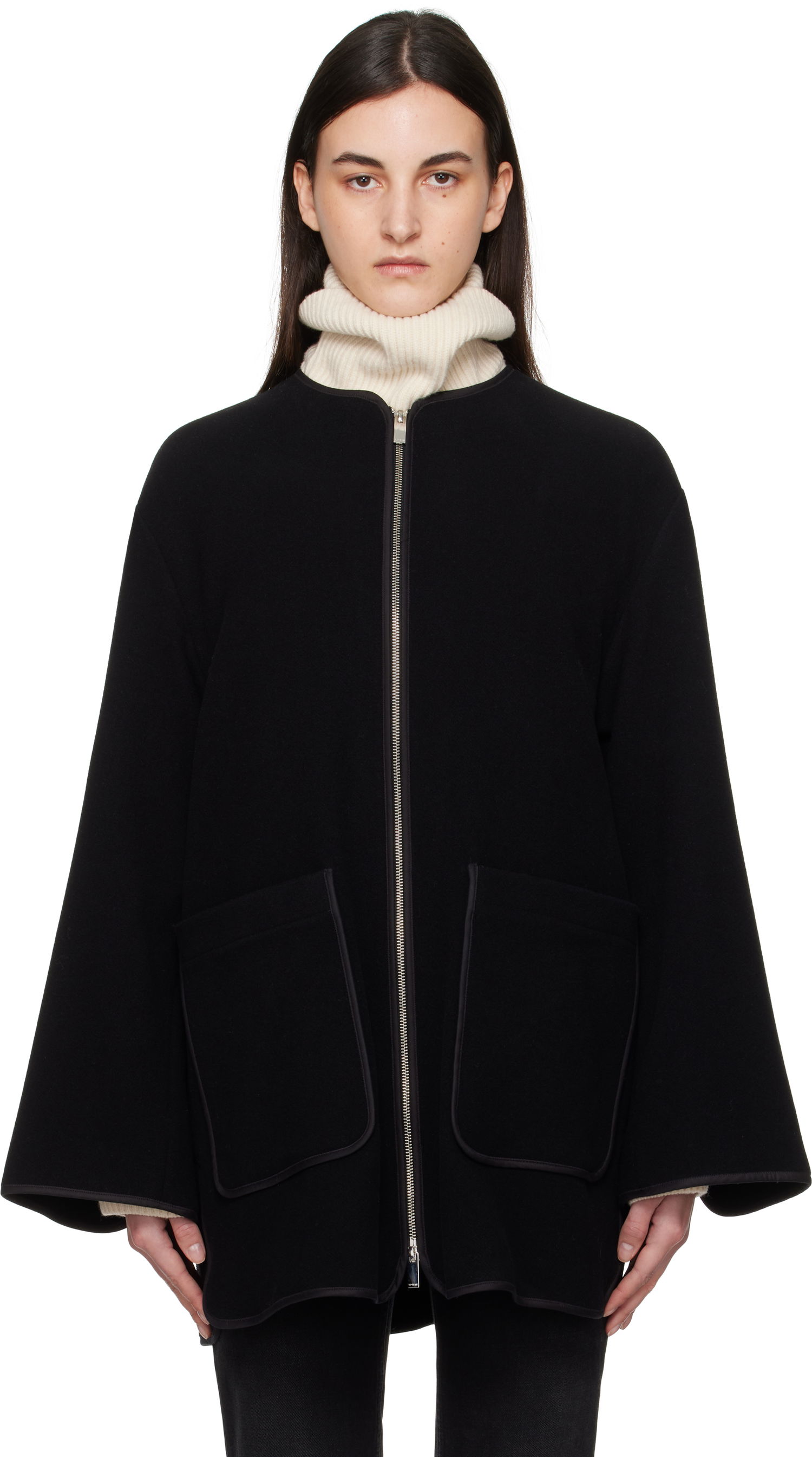 Rockar TOTEME TOTEME Felted Wool Zip-Up Jacket Svart | 251-WRO4262-FB0039, 0