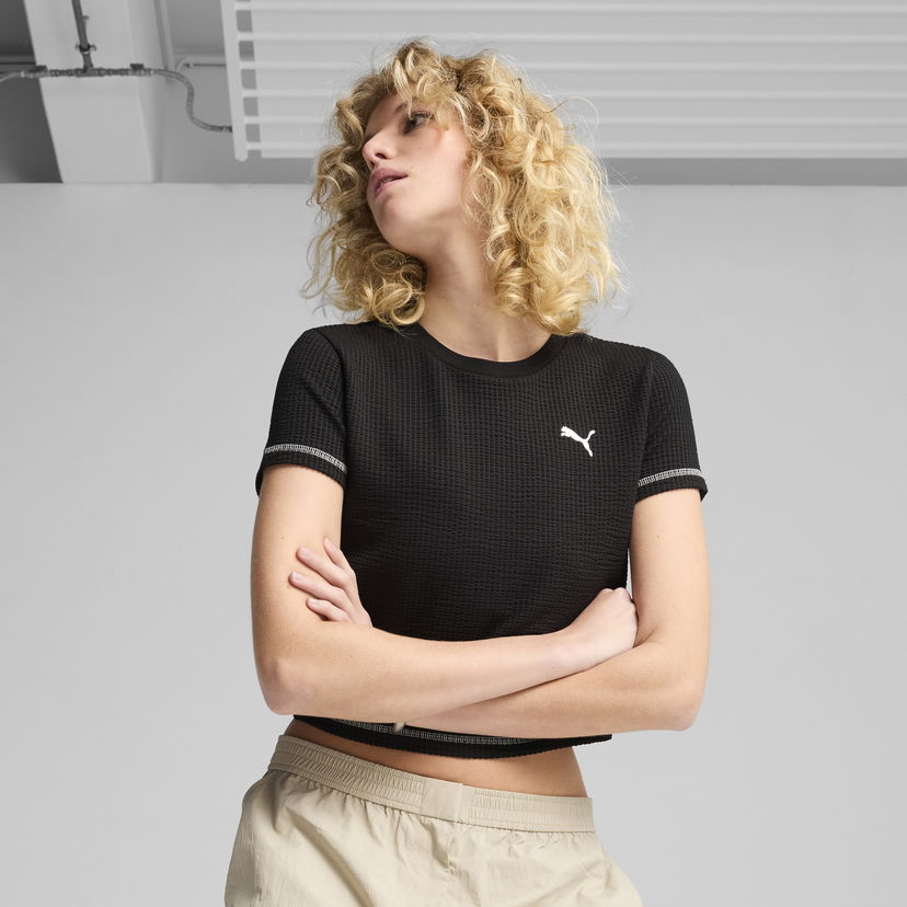 Crop top Puma DARE TO Textured Baby Tee Svart | 629806_01