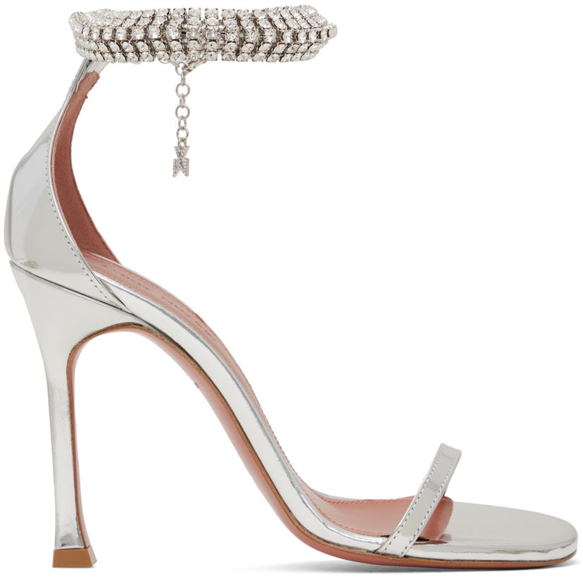 Skovård Amina Muaddi Amina Muaddi Iman Heeled Sandals with Rhinestone Anklet Metallisk | IMAN SANDAL SR MIRROR
