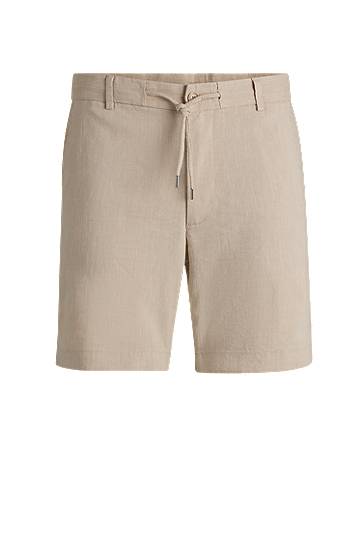 Shorts BOSS Regular-Fit Linen-Blend Drawcord Shorts Beige | 50538016