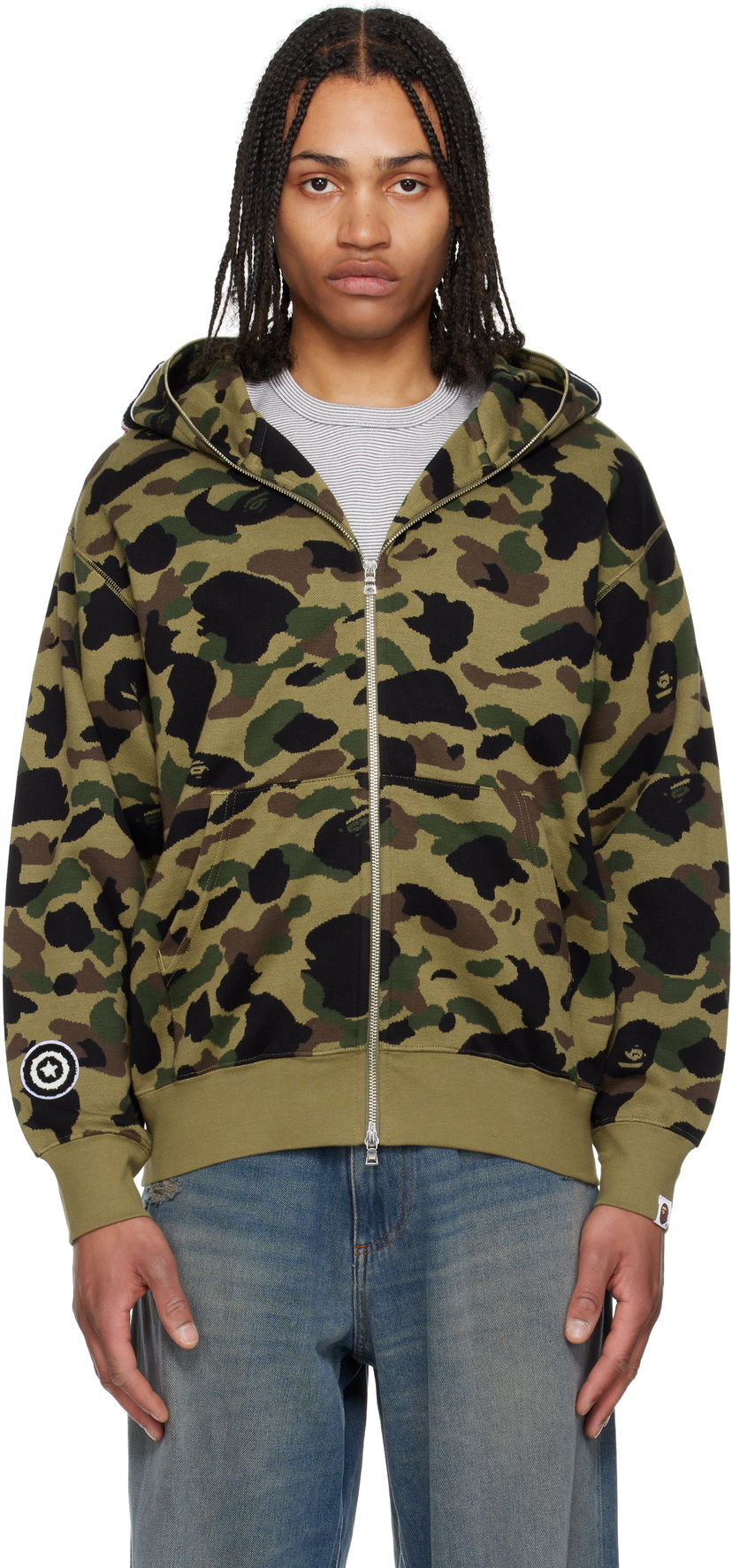 Sweatshirt BAPE A Bathing Ape 1st Camo Jacquard Shark Full Zip Hoodie Grön | 001ZPL301304M