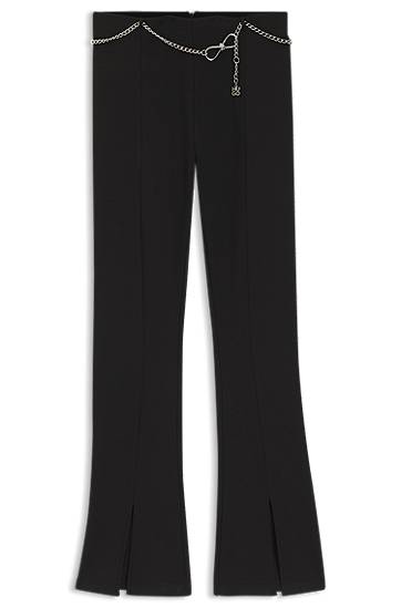 Byxor BOSS Flared trousers with front slits and chain belt Svart | 50546250, 0