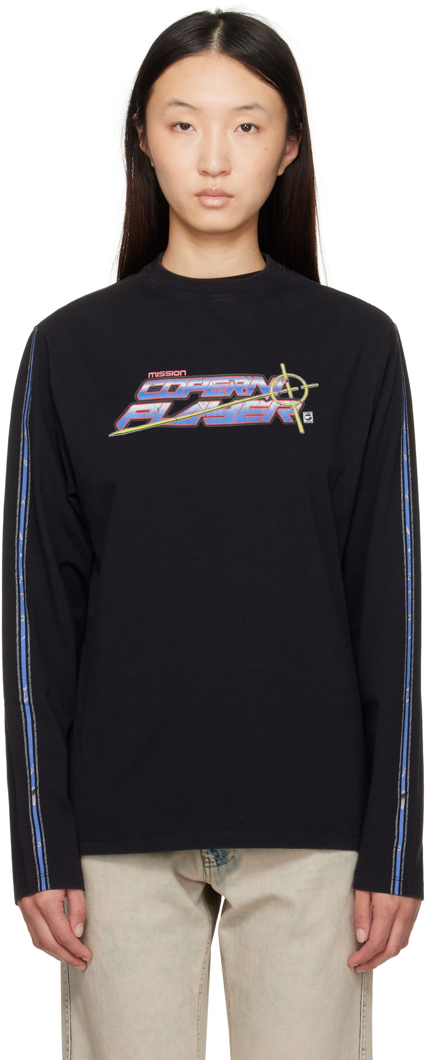 T-shirt Coperni Coperni Slogan Graphic Long Sleeve T-Shirt Svart | COPJS16PF5041