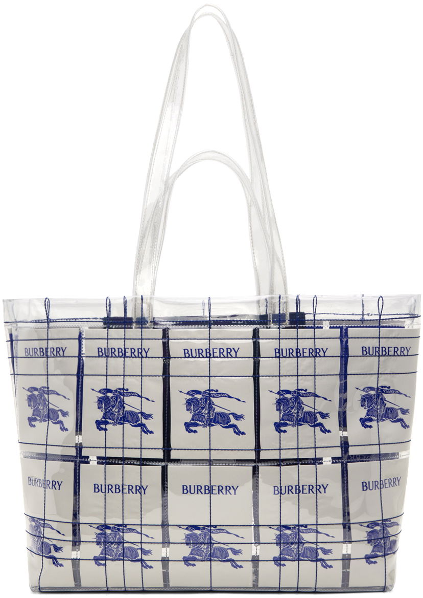 Tygpåse Burberry EKD Label Tote Bag Mörkblå | 8079639