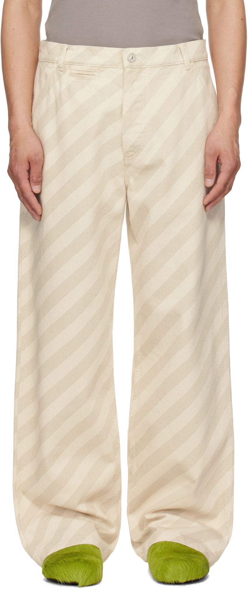 Byxor Marni Marni Striped High-Waist Jeans Beige | PUJU0101A0 USCX37