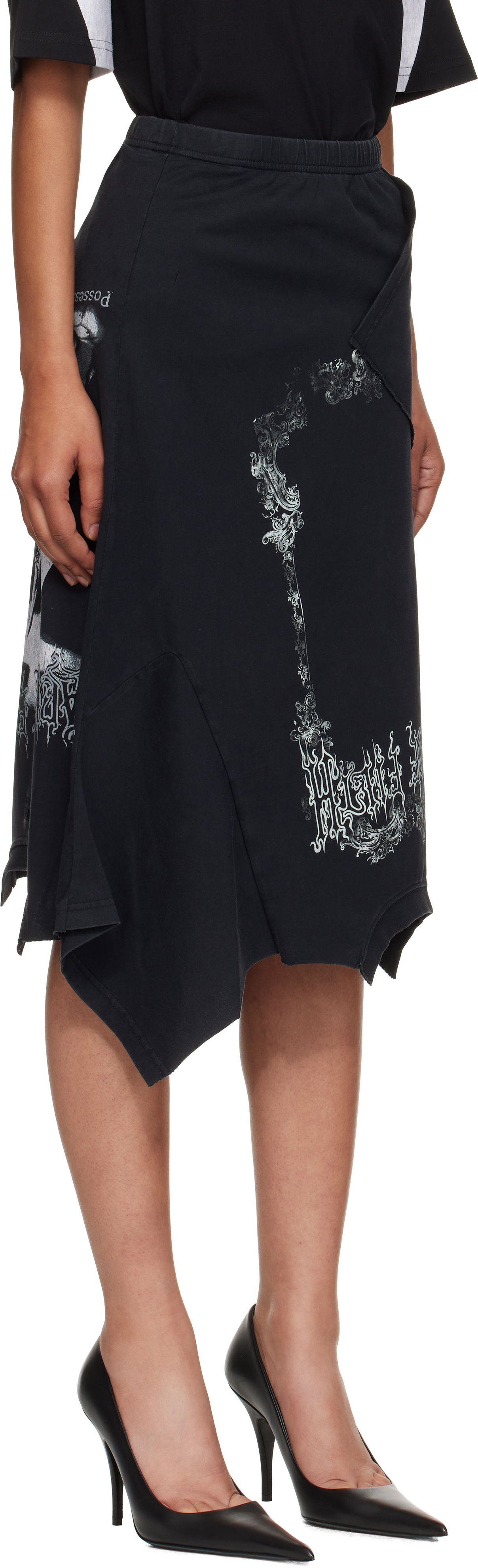 Kjol VETEMENTS Vetements Cradle Of Filth Print Asymmetrical Midi Skirt Svart | WCF76SK690M, 1