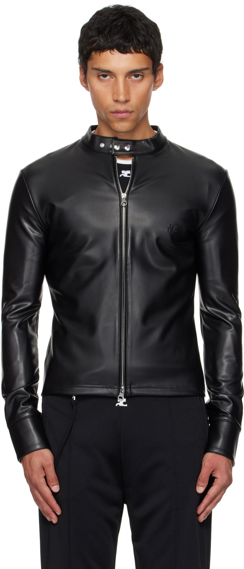 Jacka Courrèges Courrèges Faux-Leather Biker Jacket Svart | 325CTO448PU0049