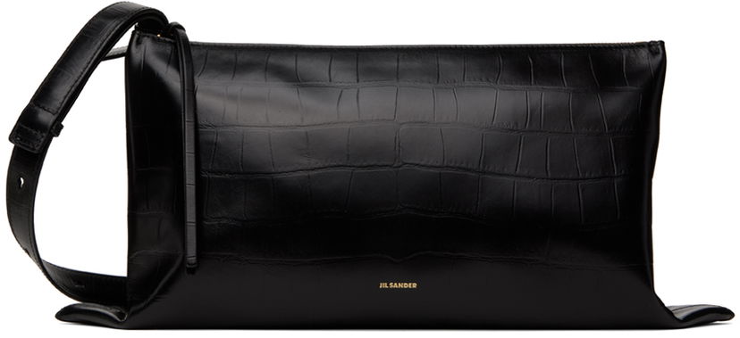 Axelväska Jil Sander Black Croc-Effect Leather Medium Shoulder Bag Svart | J07WD0050_P6574