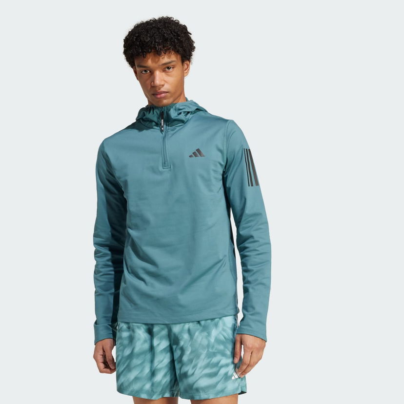 Sweatshirt adidas Performance Own The Run Winterized Quarter-Zip Hoodie Grön | JW9655