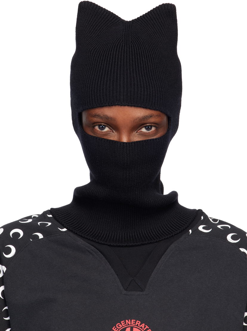 Hatt Marine Serre Marine Serre Merino Wool Knit Kawaii Cat Ear Balaclava Svart | UHG073ACKNI0033