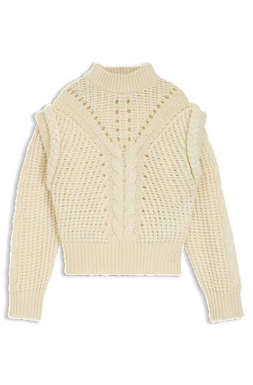 Sweater BOSS Structured Cable and Openwork Knit Mock Neck Sweater with Alpaca and Virgin Wool Vit | 50548951, 0