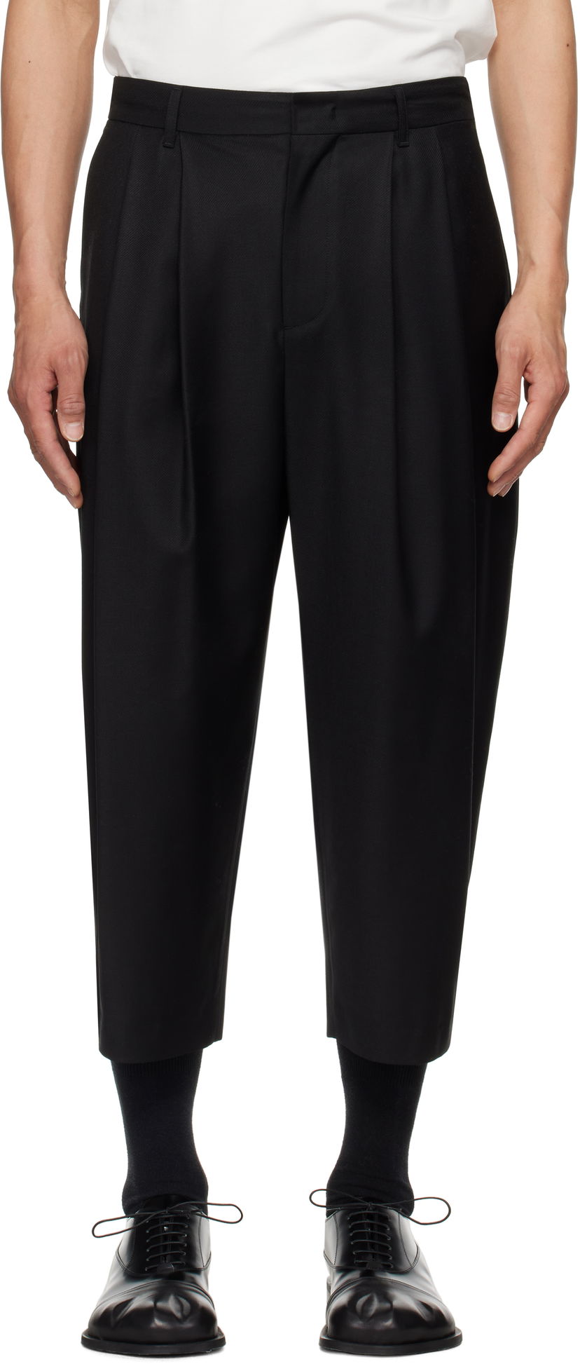 Byxor ADER ERROR ADER error Sig; Tag 01 Cropped Pleated Trousers Svart | BO42FYSA0101BK