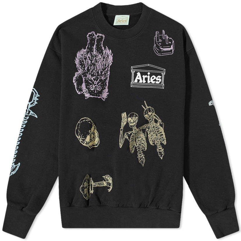 Sweater Aries Aries Cybin Graphic Crewneck Sweatshirt Svart | FTAR20004-BLK