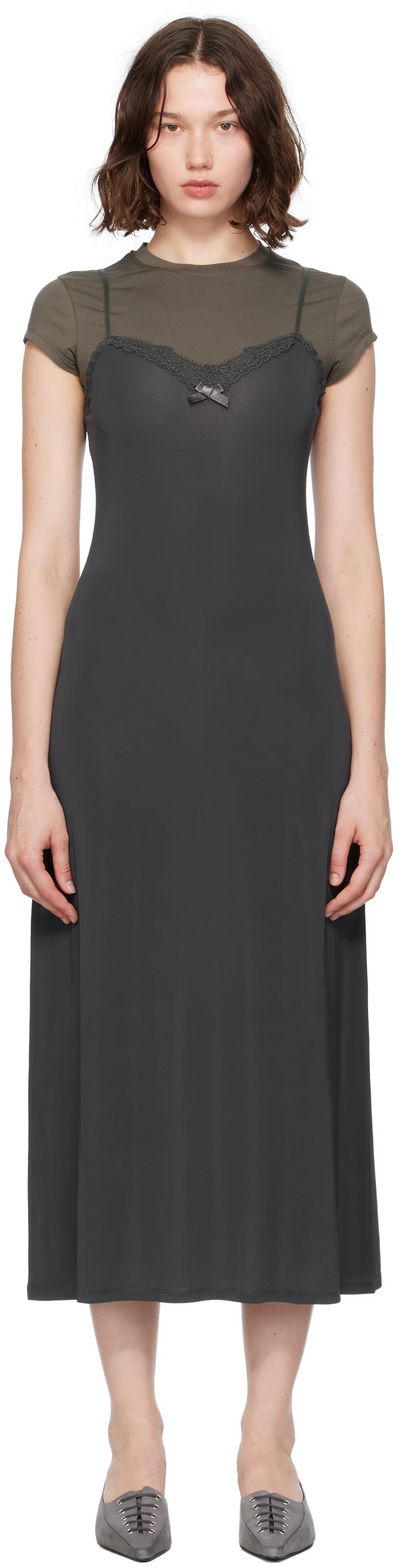 Klä Acne Studios Acne Studios Layered Jersey Midi Dress Grå | A20796-