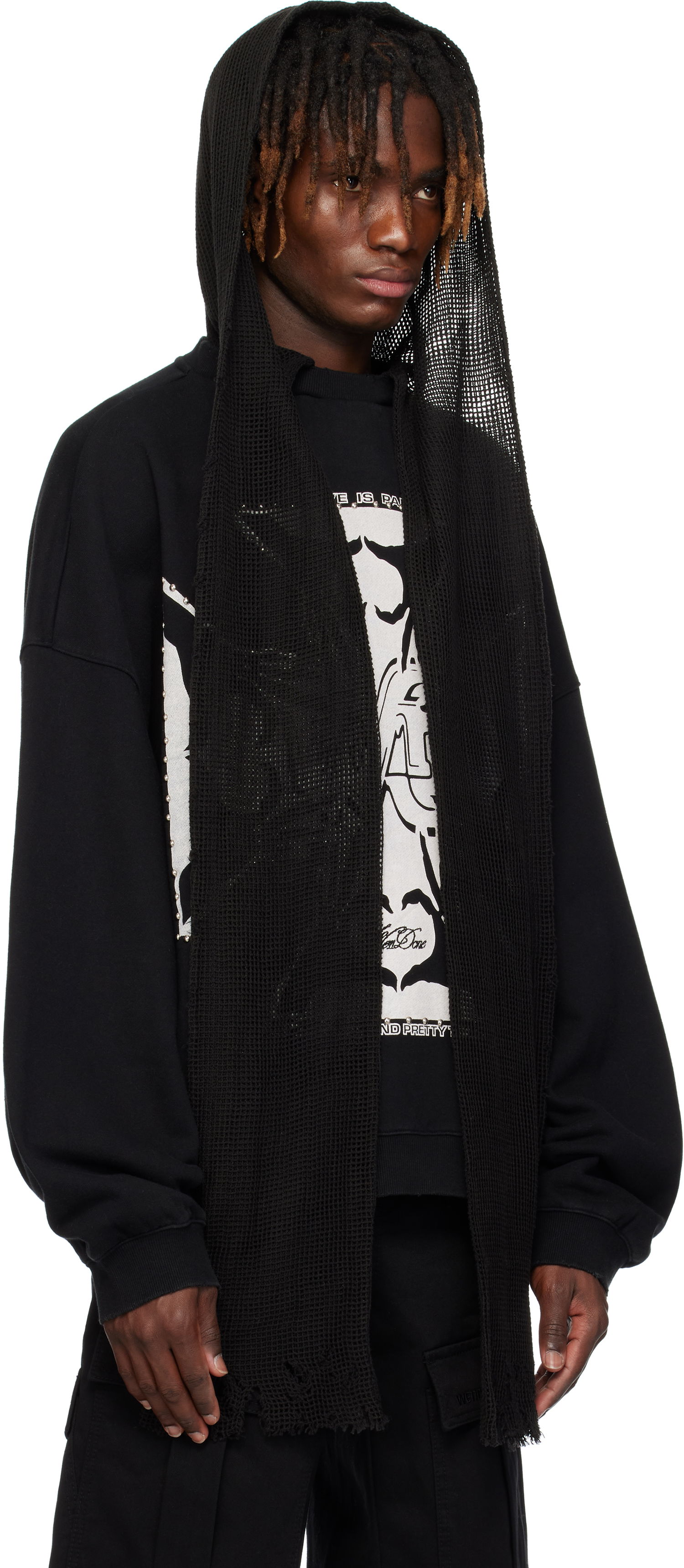 Sweatshirt We11done We11done Heart-Cross Long-Sleeved Muffler Hoodie Svart | WD-TH0-25-845-U-BK, 1
