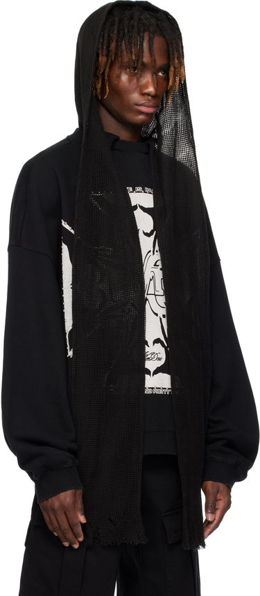 Sweatshirt We11done We11done Heart-Cross Long-Sleeved Muffler Hoodie Svart | WD-TH0-25-845-U-BK, 1