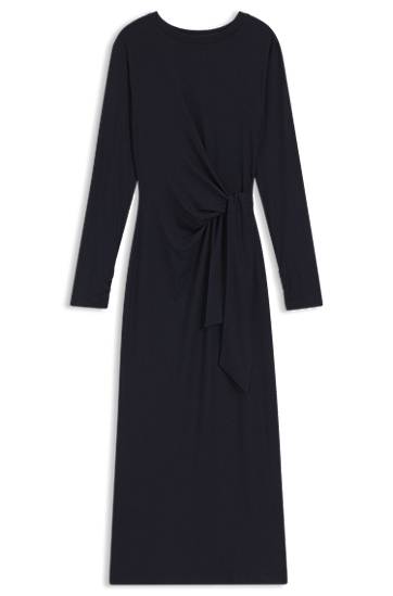 Klä BOSS Long-sleeved Stretch-jersey Midi Dress with Knotted Waist Detail Svart | 50547821, 0