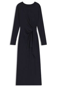Long-sleeved Stretch-jersey Midi Dress with Knotted Waist Detail