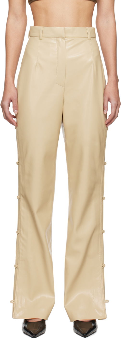 Byxor Nanushka Felina Vegan Leather Trousers Beige | NW24RSPA00772