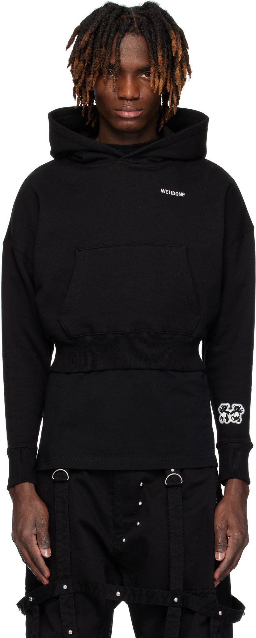 Sweatshirt We11done We11done Teddy Twins Sleeve Hoodie Svart | WD-TH0-25-841-U-BK