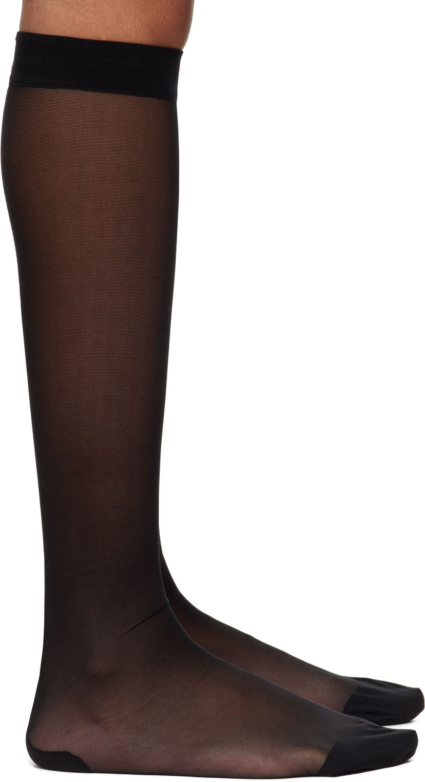 Strumpor Dolce & Gabbana Dolce&Gabbana Three-Pack Logo Nylon Knee-High Socks Svart | O4A44T ON02S