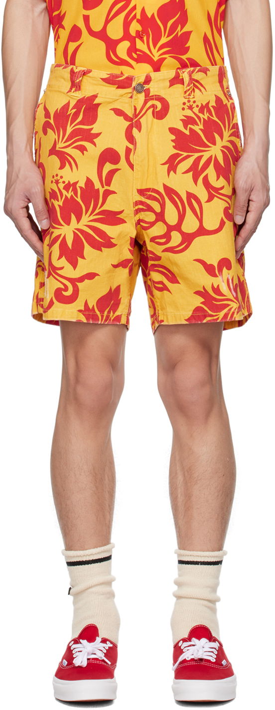 Shorts ERL Graphic Print Cotton Shorts Gul | ERL06P002