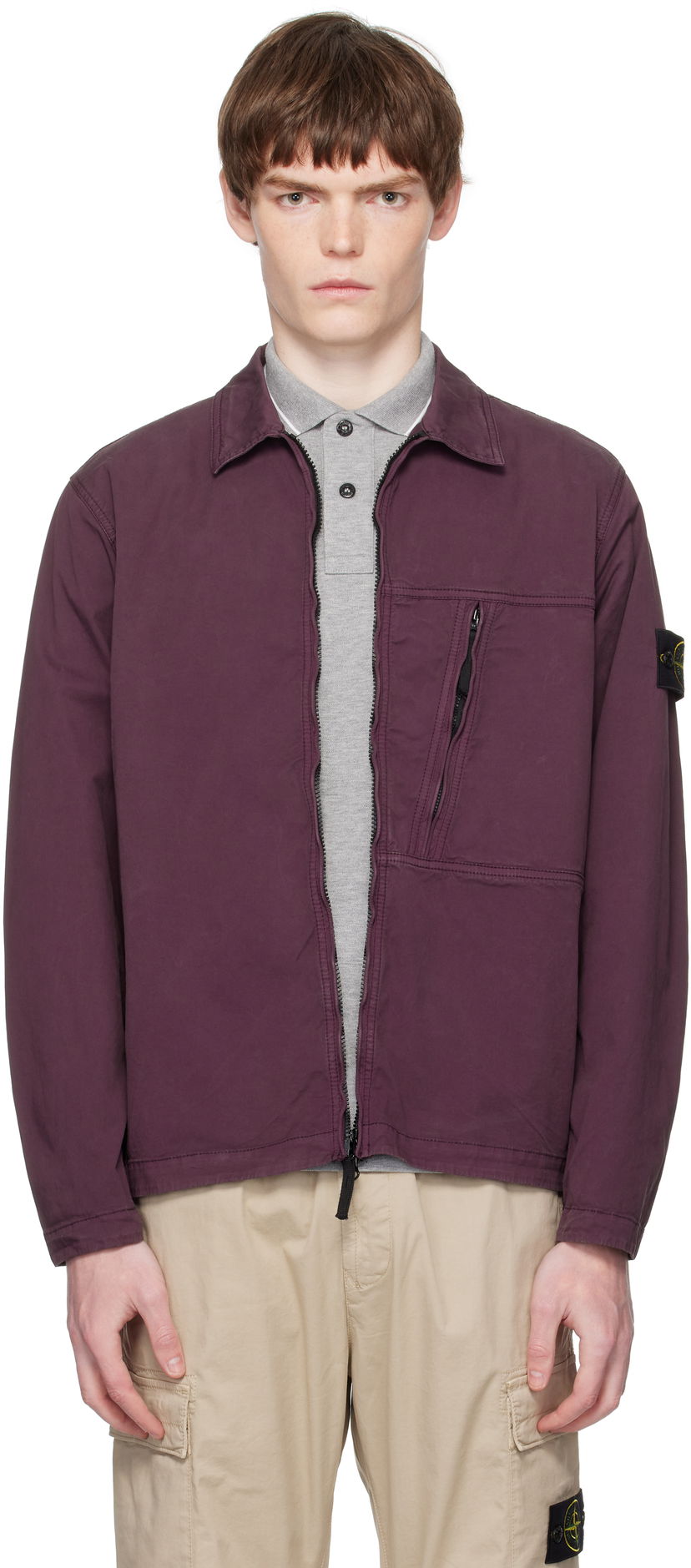 Jacka Stone Island Supima Cotton Twill Stretch-TC Jacket Bourgogne | K2S15 1200003 S0010