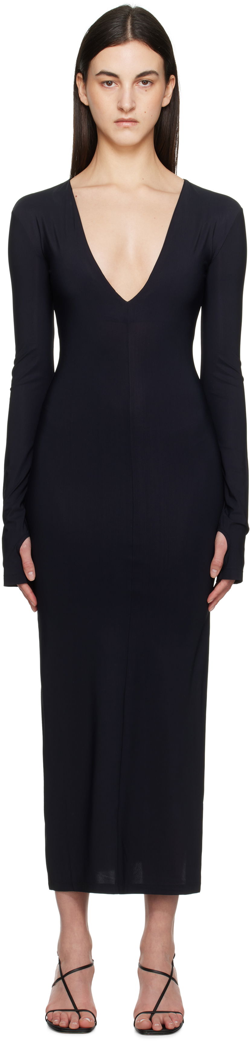 Klä Maison Margiela MM6 Maison Margiela Jersey Plunge Maxi Dress Mörkblå | S52DG0026 S20518