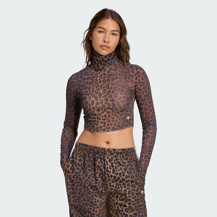 Crop top adidas Performance Leopard Print Long Sleeve Crop Top Brun | JW2772