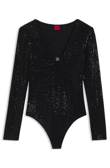 Kropp BOSS Sparkling bodysuit in stretch jersey with stacked-logo trim Svart | 50546238