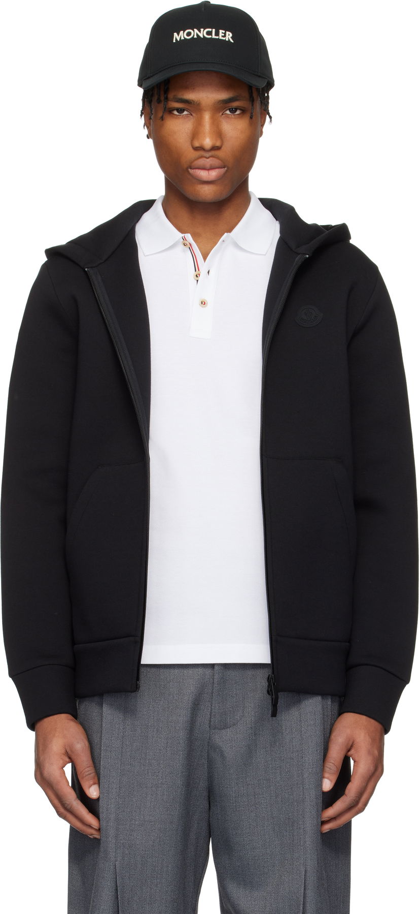 Sweatshirt Moncler Moncler Cotton & Neoprene Zip-Up Hoodie Svart | K10918G0000589ATP