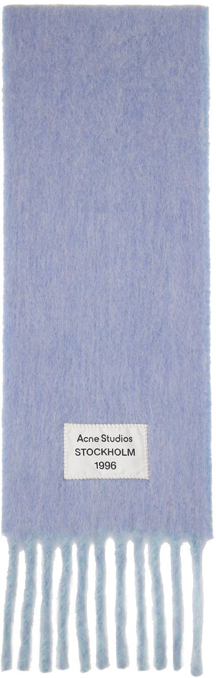 Halsduk Acne Studios Blue & Purple Logo Label Fringed Scarf Blå | CA0343-